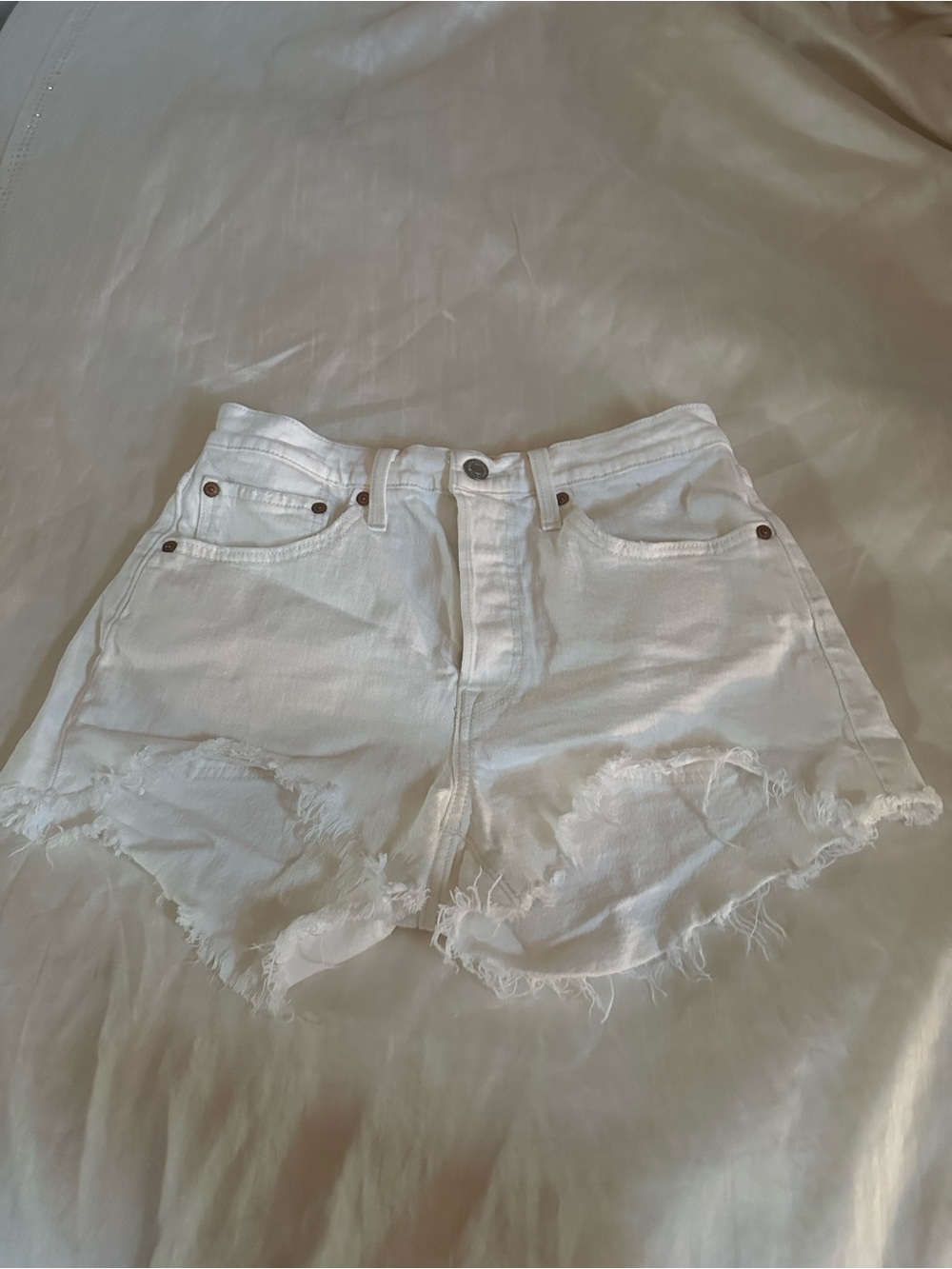 Levi's White Distressed Cutoff Denim Shorts